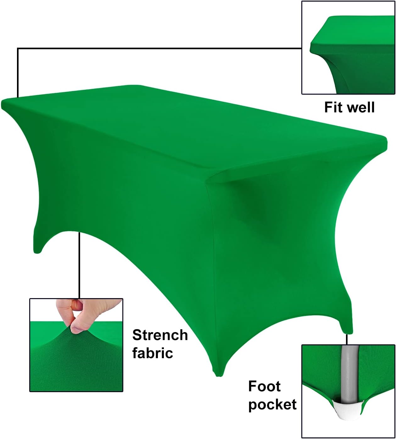 Spandex 6ft Waterproof Table Cover for Party,Wedding, Banquet, and Events(Emerald)
