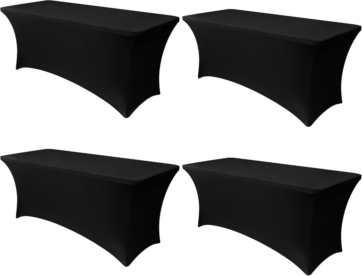 Obstal 6ft Stretch Spandex Table Cover - 4 Pack Universal Rectangular Fitted Tablecloth Protector for Wedding, Banquet and Party, Black