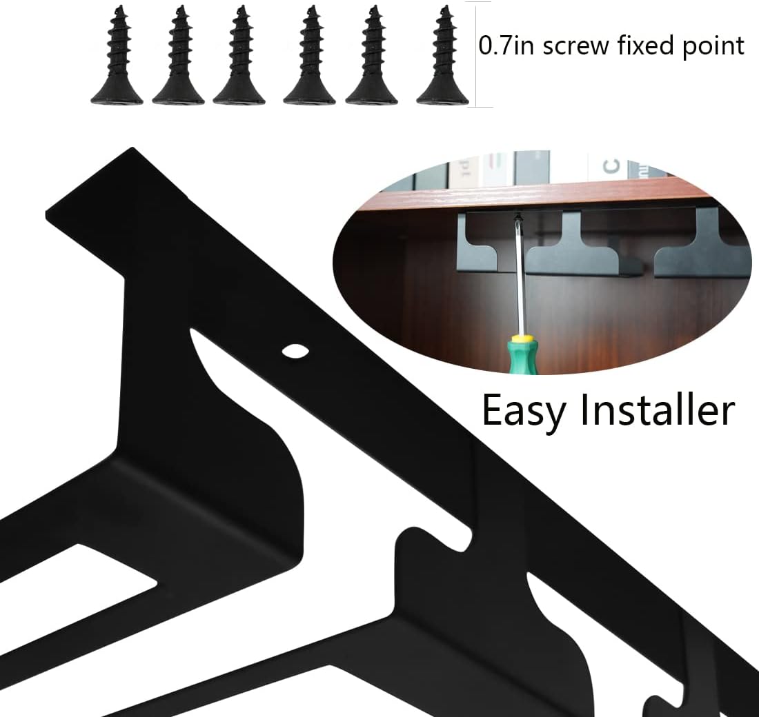 Wine Glass Rack - Under Cabinet Stemware Wine Glass Holder Glasses Storage Hanger Metal Hanging Organizer for Bar Kitchen 4 Rows Black