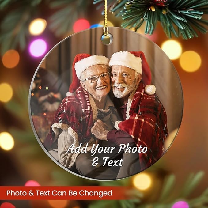 Personalized Photo Ornament for Couple - Custom Acrylic Round Keepsake Gifts with Picture for Wife, Husband, Grandparents