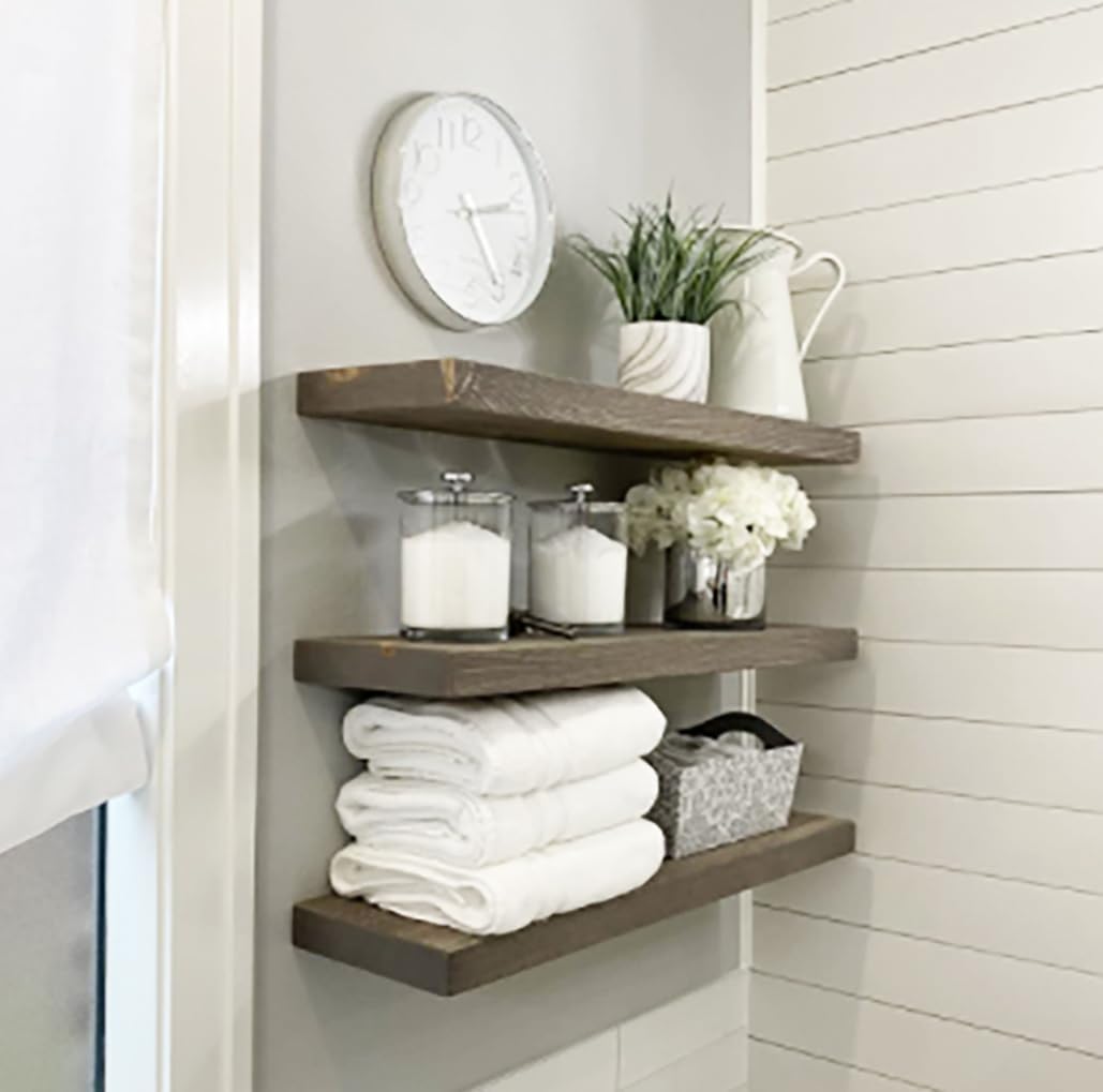 joelsantiques 36 Inch Wooden Floating Shelves for Wall - 36x12x2 in - Made of Natural Wood - Long Heavy Duty Rustic Wall Shelves for Bedroom - Perfect for Living Room, Kitchen - Gray, Grey