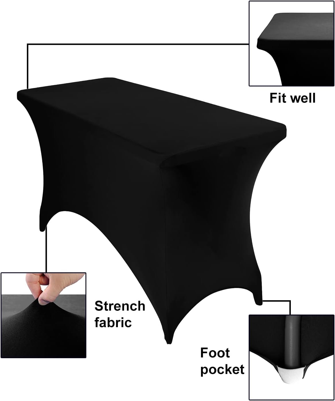 Spandex 4ft Waterproof Table Cover for Party,Wedding, Banquet, and Events(Black)