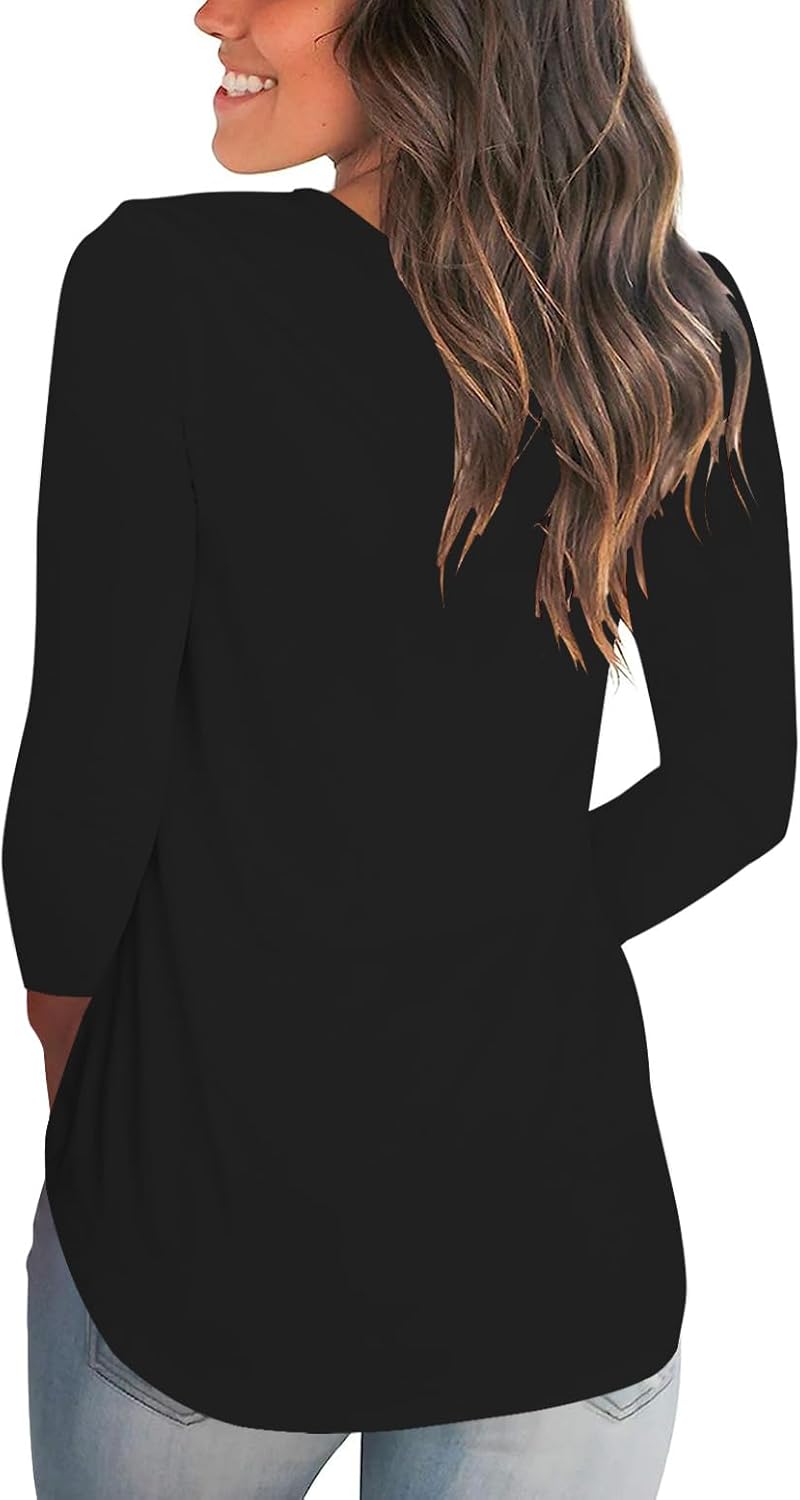 Tobrief Women's Long Sleeve V-Neck Shirts Fall Graphic Tees Loose Casual T-Shirt