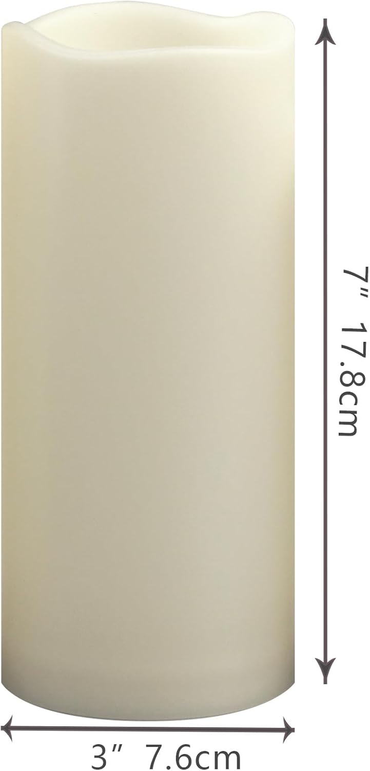 Waterproof Outdoor Battery Operated Flameless Candles with Auto Timer Flickering Plastic Resin Electric LED Pillar Lights for Lantern Patio Garden Wedding Party Decorations 3x7 Inches 3 Pack Ivory