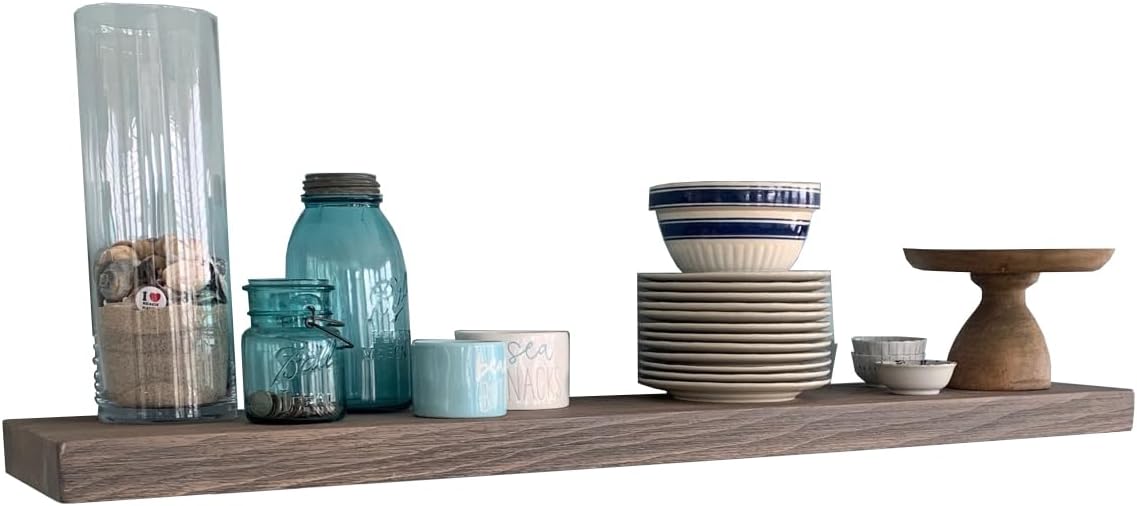 joelsantiques 60 Inch Wooden Floating Shelves for Wall - 60x6x2 in - Made of Natural Wood - Long Heavy Duty Rustic Wall Shelves for Bedroom - Perfect for Living Room, Kitchen - Grey, Gray