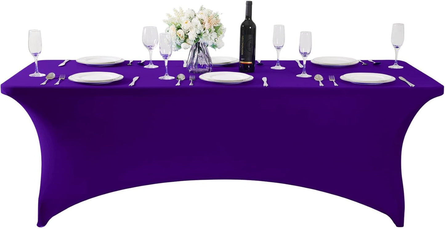 SuperO Waterproof Spandex Table Cover for 8FT Table Universal Fitted Stretch Tablecloth for Party, Banquet, Wedding and Events-Purple