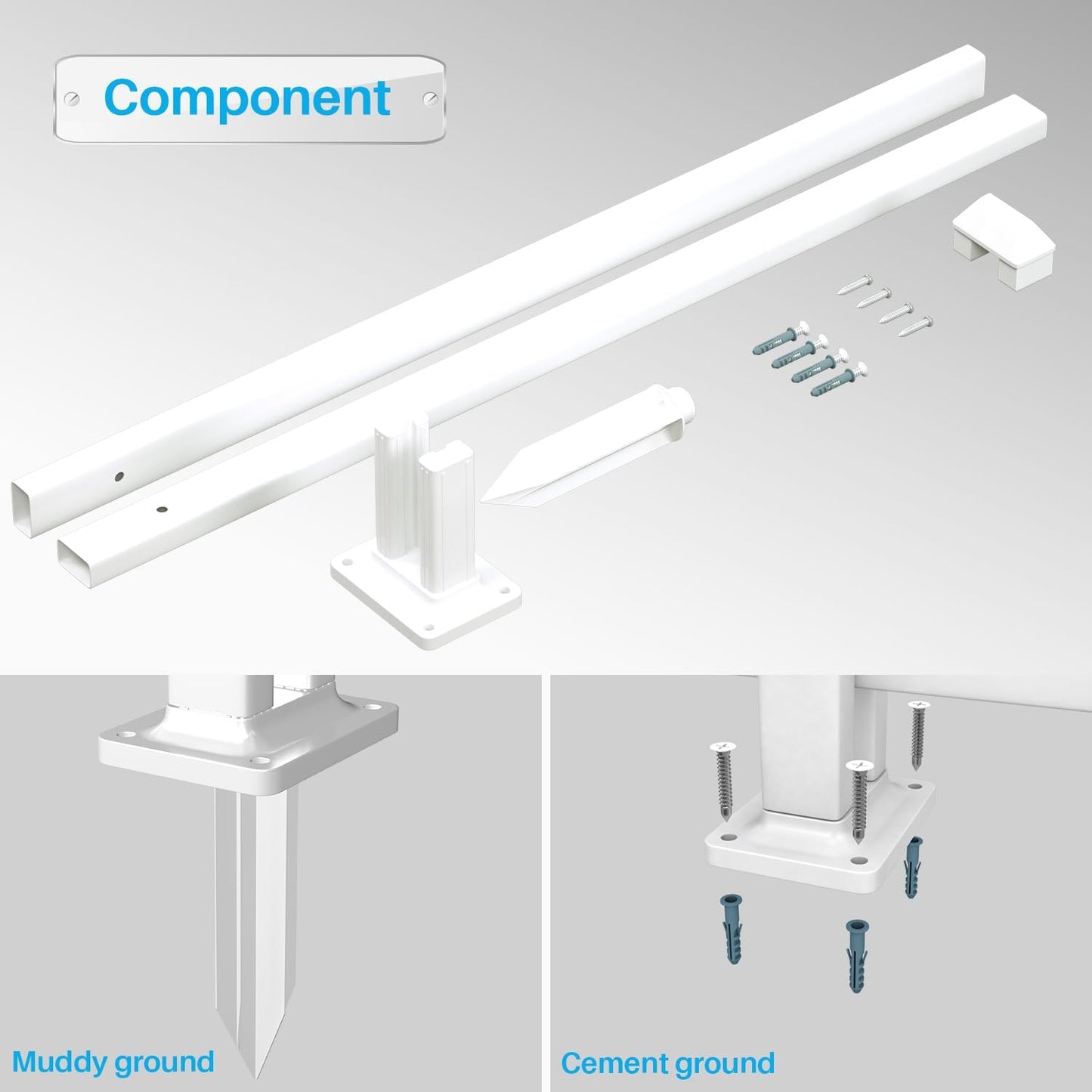 Patio Vinyl Picket Fence Post Kit 30" High for Straight PVC Decorative Fence, Installed in Muddy Floor & Cement Ground, White Fence Column Accessories for Outdoor Front Yard Garden Dog Fence Panel