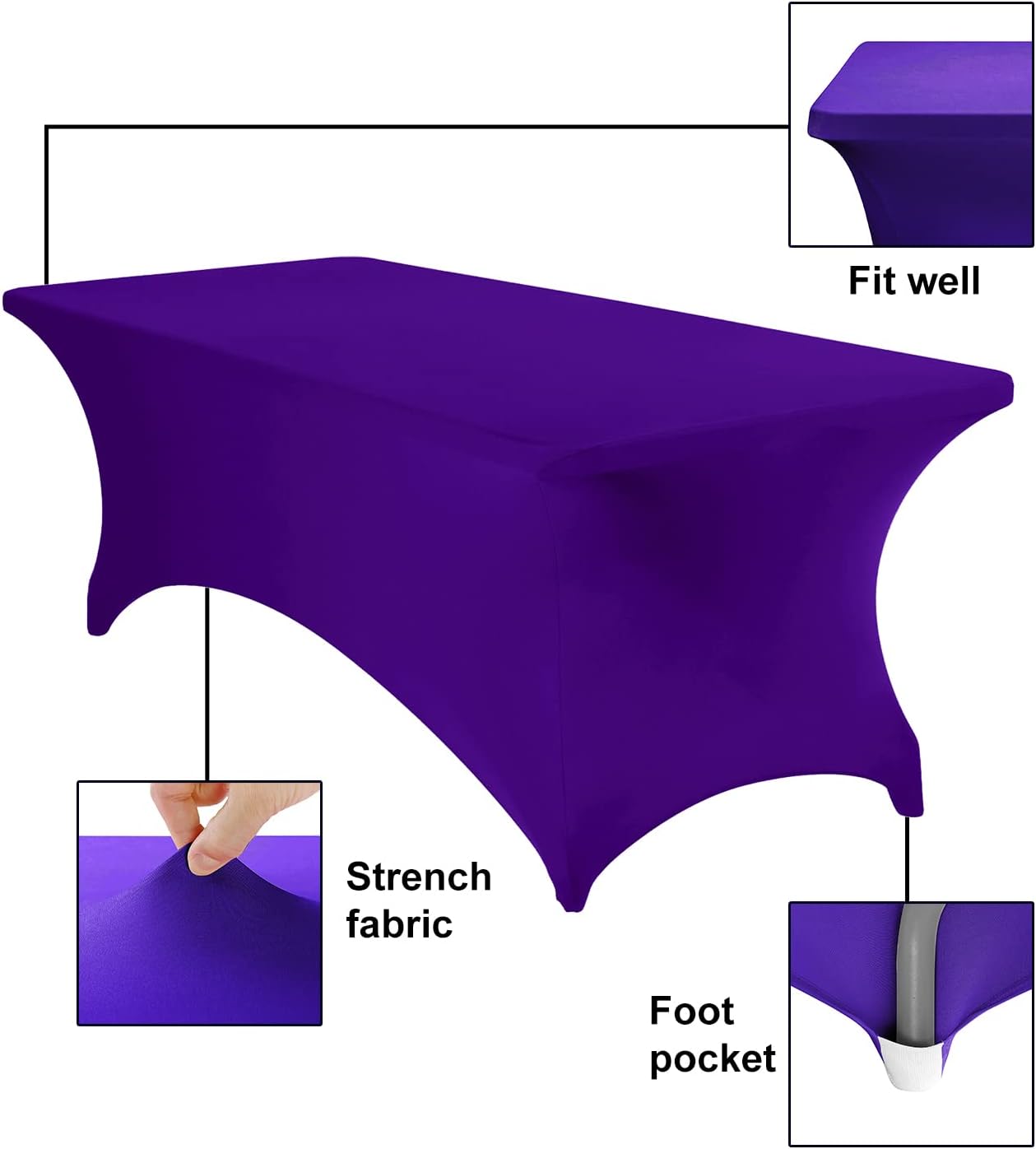 Spandex 8ft Waterproof Table Cover for Party,Wedding, Banquet, and Events(Purple)