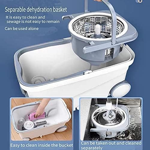 Spin Mop Bucket Deluxe 360 Spinning Floor Cleaning System with 6 Microfiber Replacement Head Refills,62" Extended Handle,4X Wheel for Home Cleaning