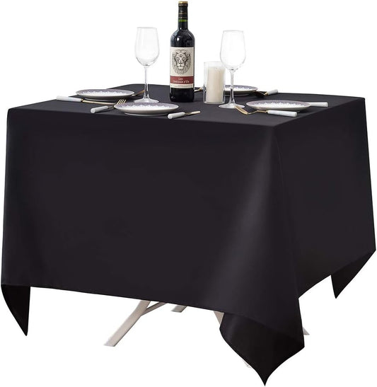 Surmente Square Tablecloth for Square or Round Tables 100% Polyester 70x70 Inch Table Cloth for Weddings, Banquets, or Restaurants (Black)