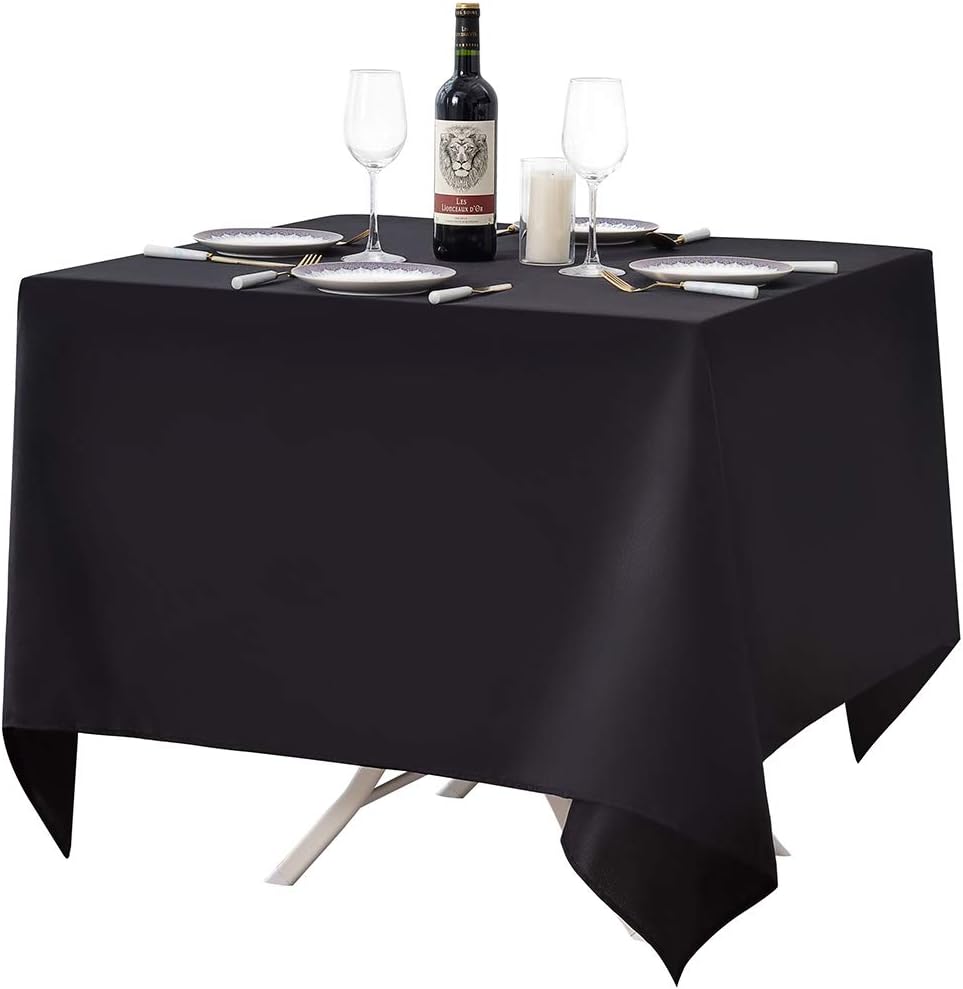 Surmente Square Tablecloth for Square or Round Tables 100% Polyester 85x85 Inch Table Cloth for Weddings, Banquets, or Restaurants (Black)