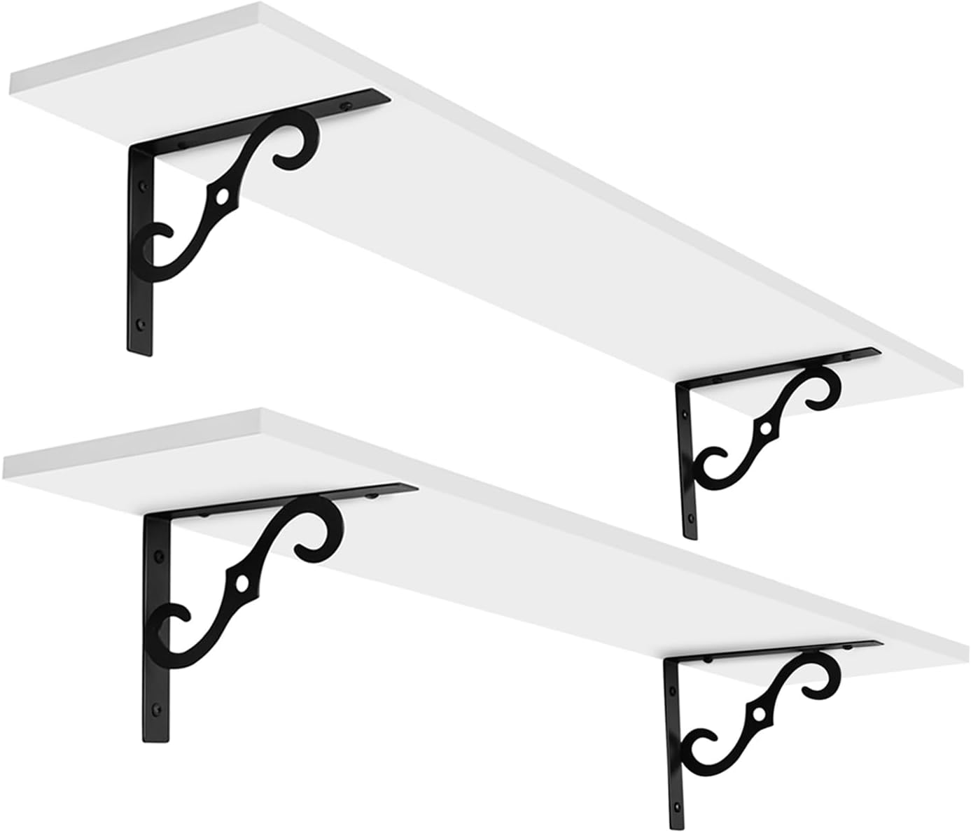 DINZI LVJ Long Wall Shelves, 31.5 Inch Large Floating Shelves Set of 2, Wide Display Shelf Wall Mounted with Brackets, Easy Hanging for Living Room, Toilet, Office, Bedroom, White