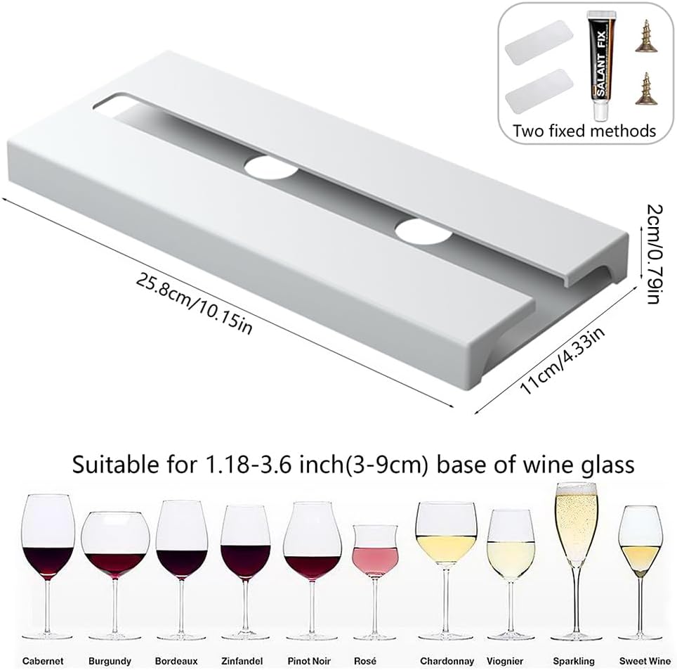 Wine Glass Holder Under Shelf or Cabinet Punch-free,Wine Glass Rack Stemware Rack Glassware Drying Storage Hanger for Kitchen,Bar and Restaurant (White)