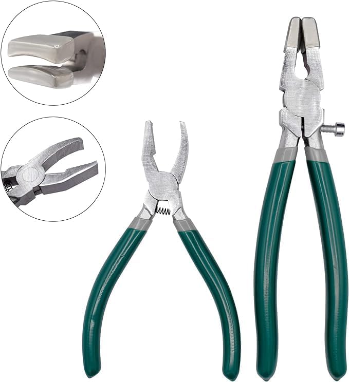 10Pcs Heavy Duty Glass Cutters Tools Kit, Wheeled Glass Tile Nippers Glass Running Breaking Pliers, Breaker Grozer Pliers with Curved Jaws, for Stained Glass, Mosaics, Fusing, Breaking