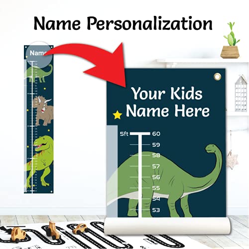 Personalized Kids Canvas Growth Chart, Kids Height Chart, Growth Chart Banner, Dinosaur Theme