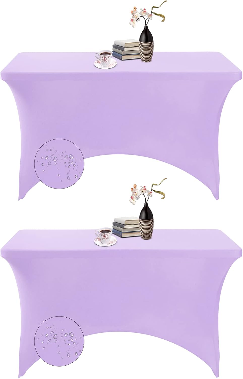 2Pack Spandex Waterproof Table Covers 4ft，Spandex 4ft Waterproof Table Cover for Party,Wedding, Banquet, and Events(Lavender)