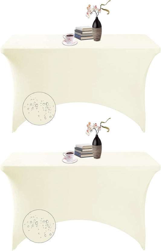 2Pack Spandex Waterproof Table Covers 4ft，Spandex 4ft Waterproof Table Cover for Party,Wedding, Banquet, and Events(Ivory)