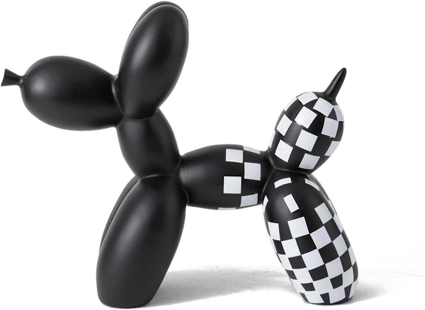 Vilead Resin Balloon Dog Statue with Checkered Pattern,Modern Home Decoration Trendy Animal Art Ornaments,Collection Figurine Bedroom Living Room Office Desktop Sculpture