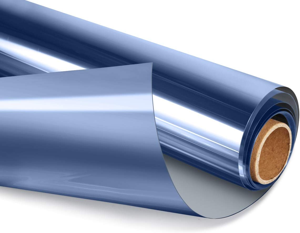 HIDBEA Window Film Daytime Privacy, Heat Control Sun Blocking Anti UV One Way Mirror Window Tint for Home, Non-Adhesive Self Static Cling Window Stickers (Blue-Silver, 35.4 Inch × 6.5 Feet)