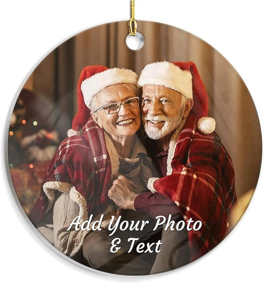 Personalized Photo Ornament for Couple - Custom Acrylic Round Keepsake Gifts with Picture for Wife, Husband, Grandparents