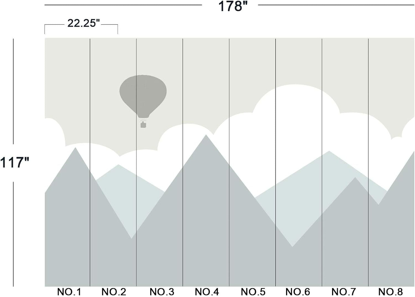 Cartoon Hot air Balloon Mountain Peak Baiyun Children's Nursery Wall Mural Wallpaper 178" x 117"