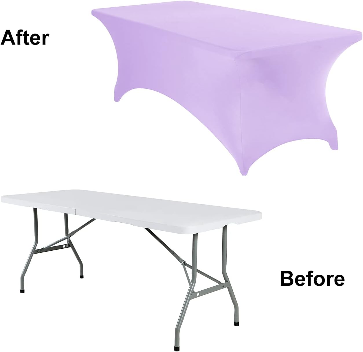 4Pack Spandex Waterproof Table Covers 8ft，Spandex 8ft Waterproof Table Cover for Party,Wedding, Banquet, and Events(Lavender)