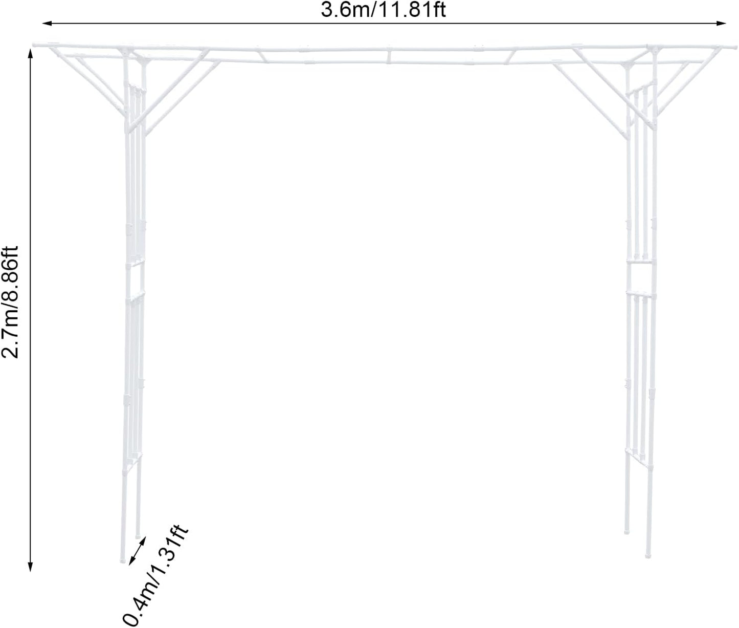 Garden Trellis for Climbing Plants,Outdoor Garden Arch Arbor Trellis,Steel Garden Trellis Wedding Arches for Ceremony Decoration 11.81x1.31x8.86ft (White)