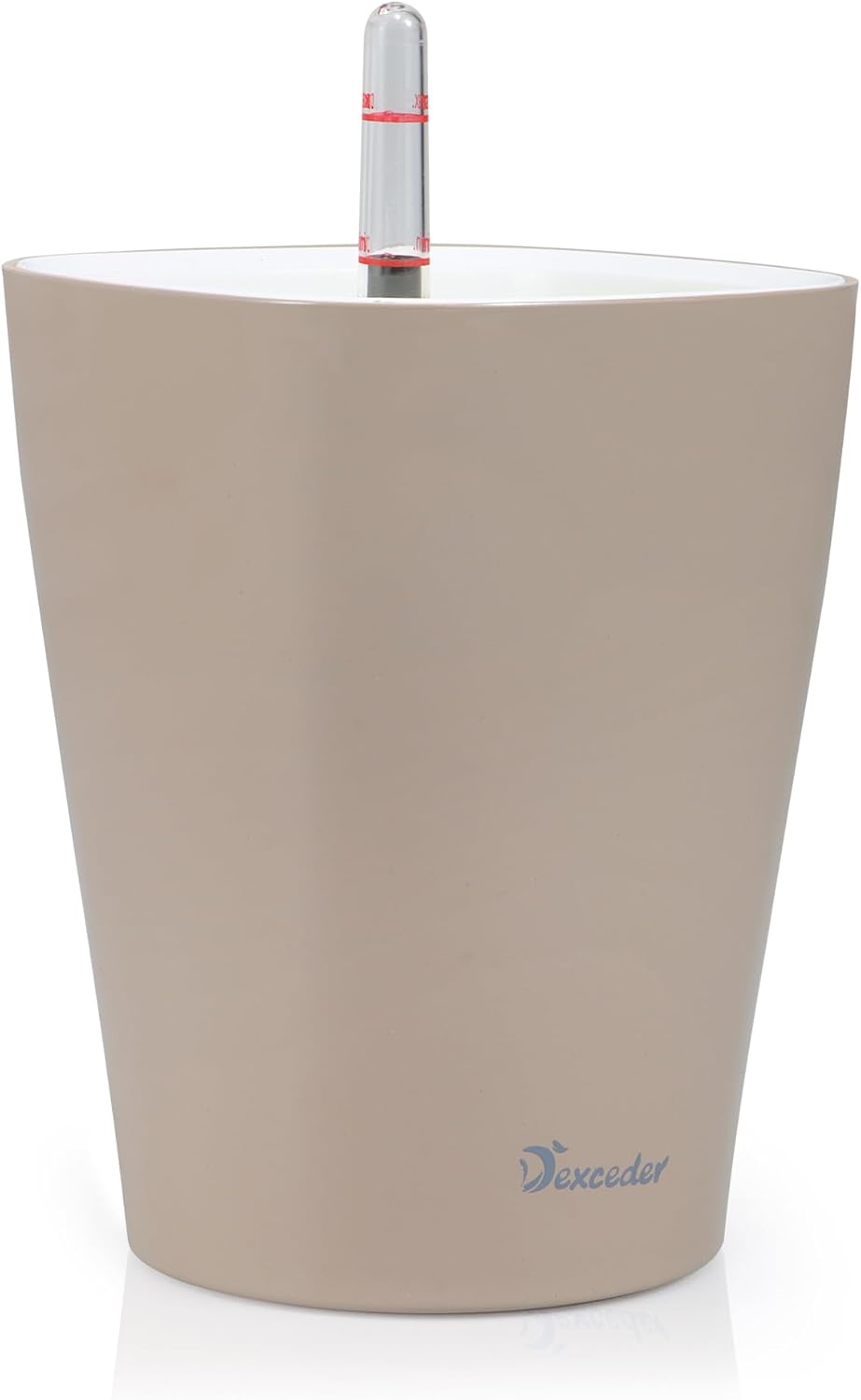 Dexceder 6x7 Self Watering Planter Indoor Outdoor, High Gloss Table Flower Plant Pot with Water Level Indicator (Taupe)