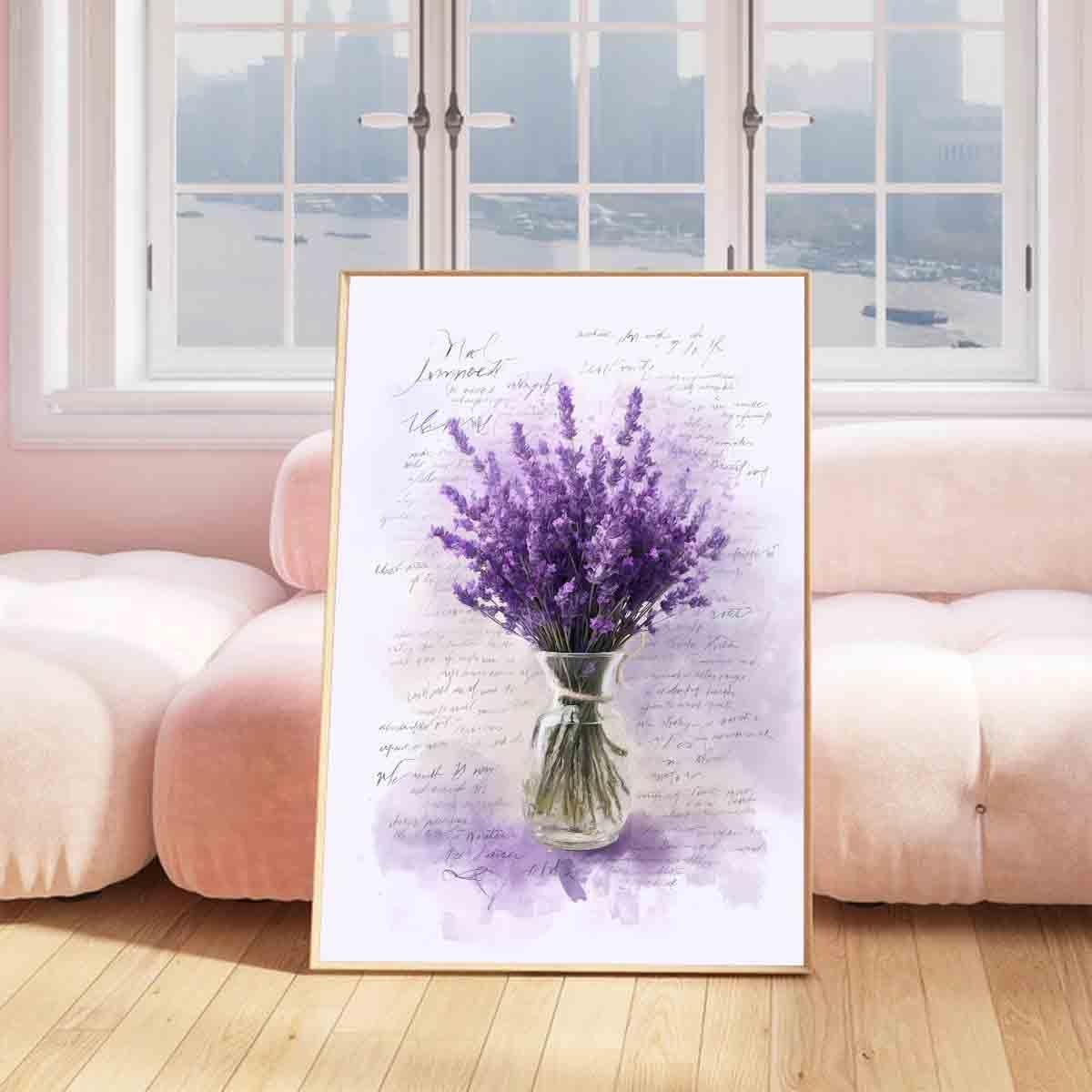Lavender Wall Art Purple Flower Pictures Flowers In Vase Canvas Wall Art Country Floral Watercolor Flower Prints Rustic Floral Painting Plant Pictures Botanical Flower Prints Decor 16x24inch No Frame