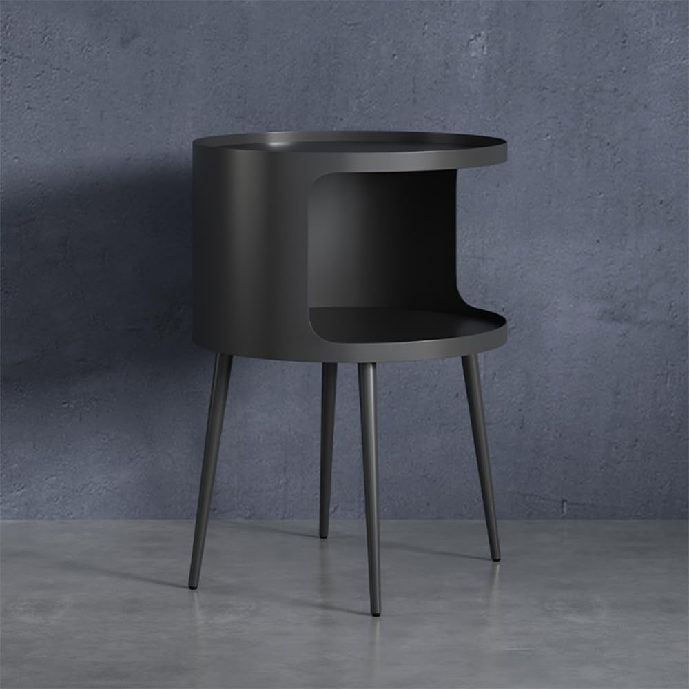 Modern Side Table,Round end Table with Open Storage,Metal nightstand,Bedside Table for Living Room,Bedroom