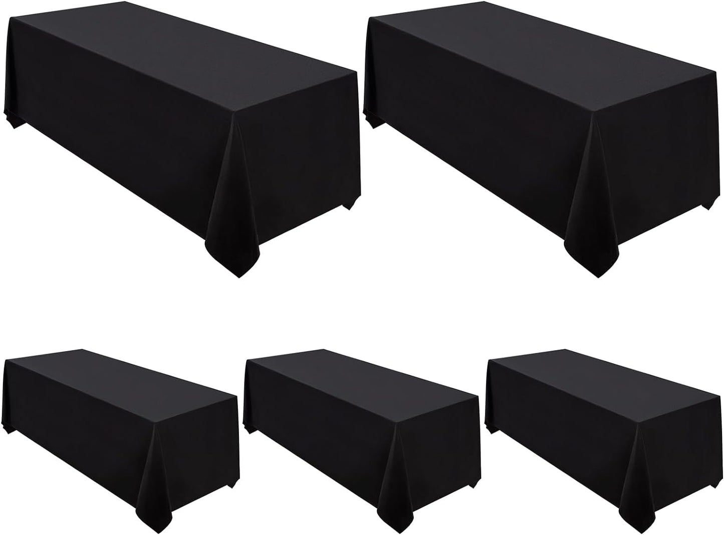 Surmente 5 Pack Black Tablecloth 90 x 156-inch Rectangular Polyester Table Cloth for Weddings, Banquets, or Restaurants
