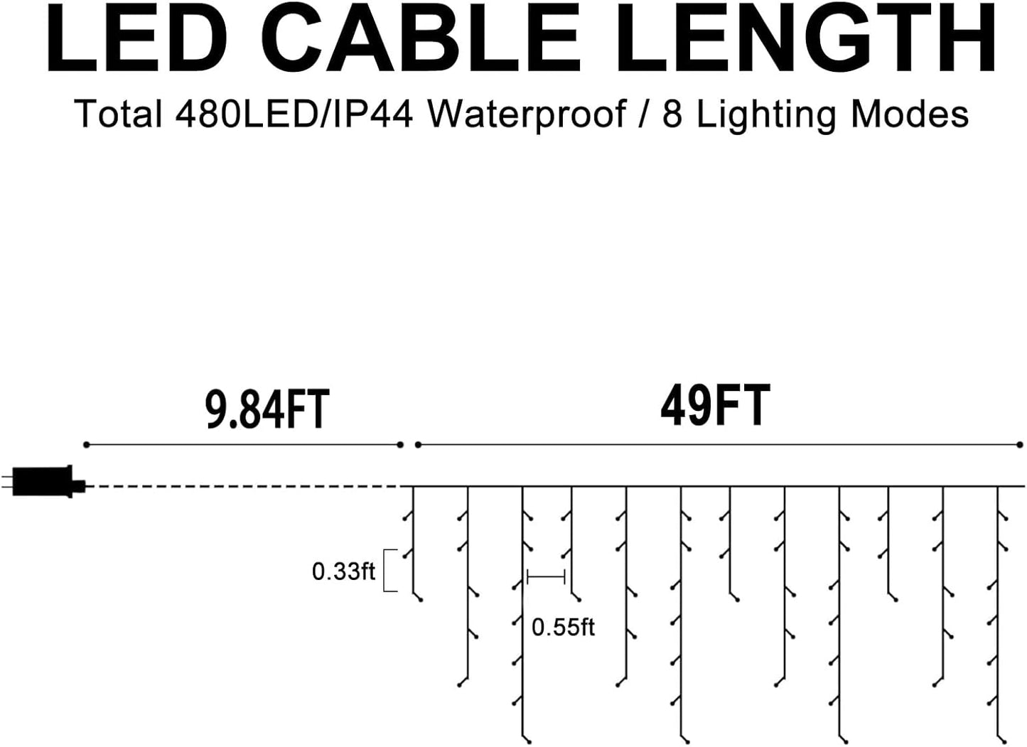 49FT Christmas Lights, 480 LED Ice Lights for Outside Clear Wire Twinkle Lights with 8 Modes Timer Waterproof for Christmas Party Tree Holiday Patio Yard Home Decor(Cool White and Warm Warm)