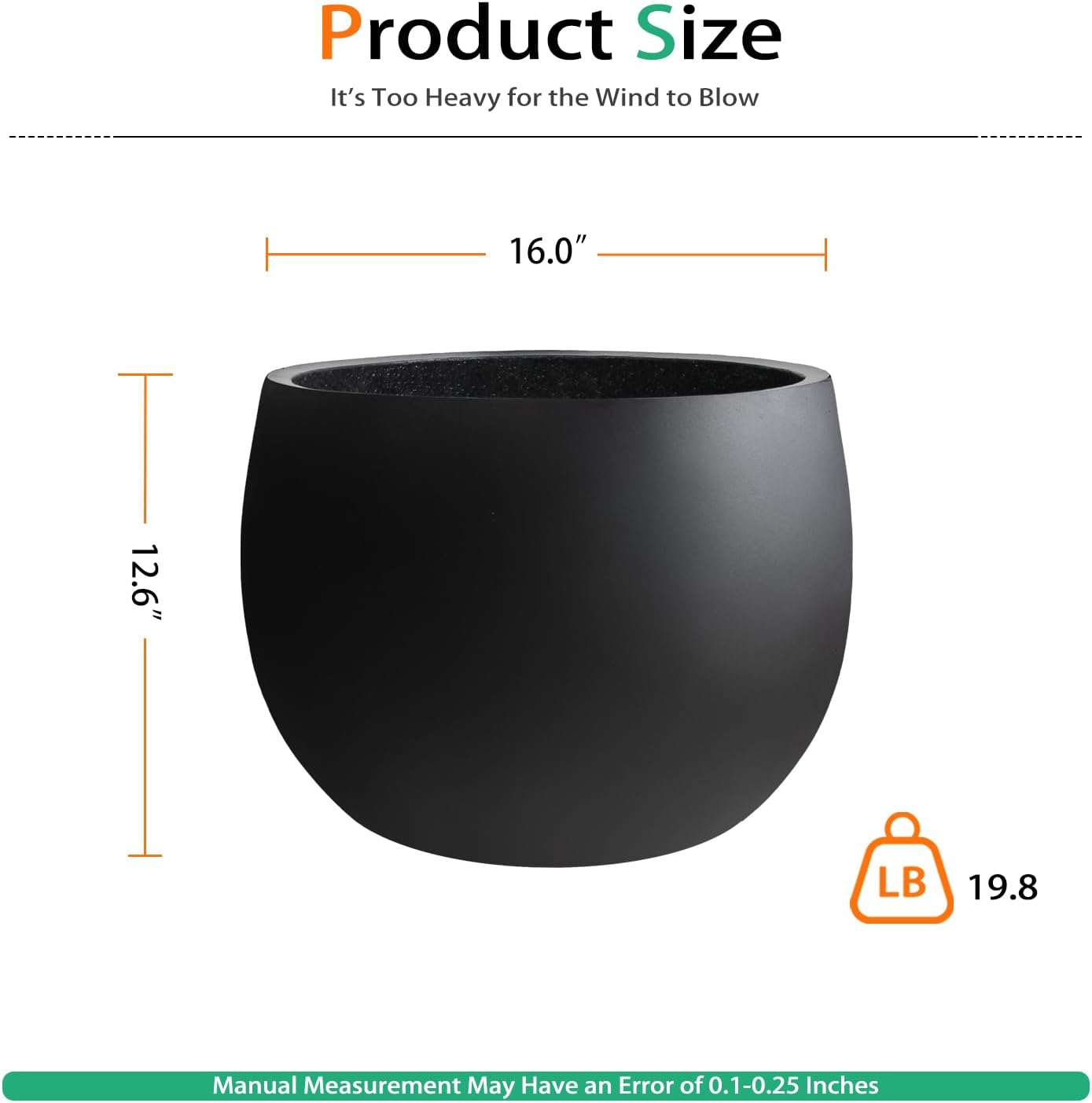 Ball Concrete Planter Outdoor Indoor, Large Tall Cement Plant Pots for Trees Flowers (Black, 16 inch)