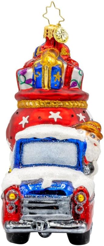 Christopher Radko Hand-Crafted European Glass Christmas Tree Decorative Ornament, Lone Star Santa Cruiser