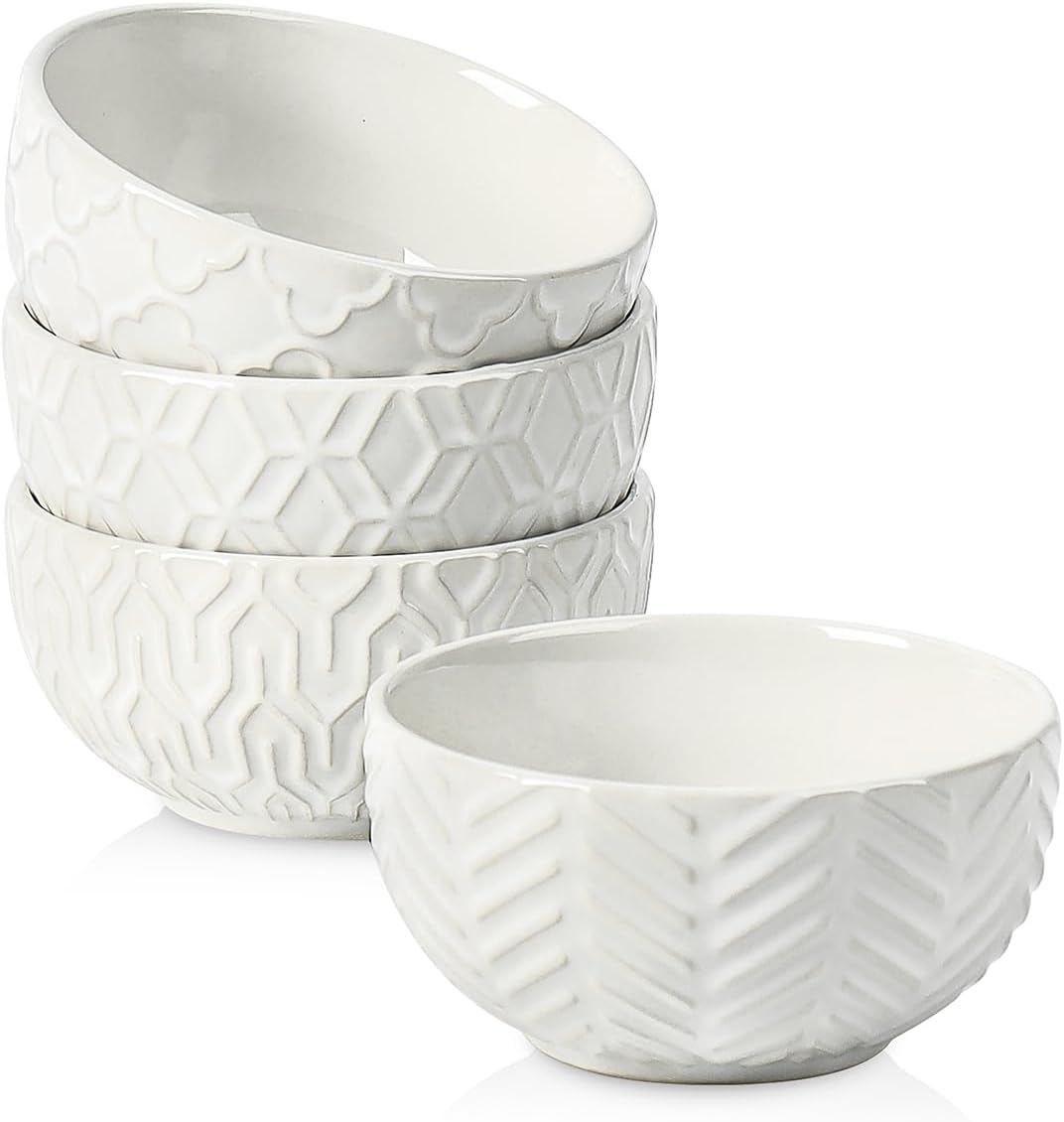 Sureasy Mini Ceramic Dipping Bowls – 4 oz, 3.5 Inch Small Bowls for Sauces & Side Dishes, Microwave & Dishwasher Safe, Set of 4, White