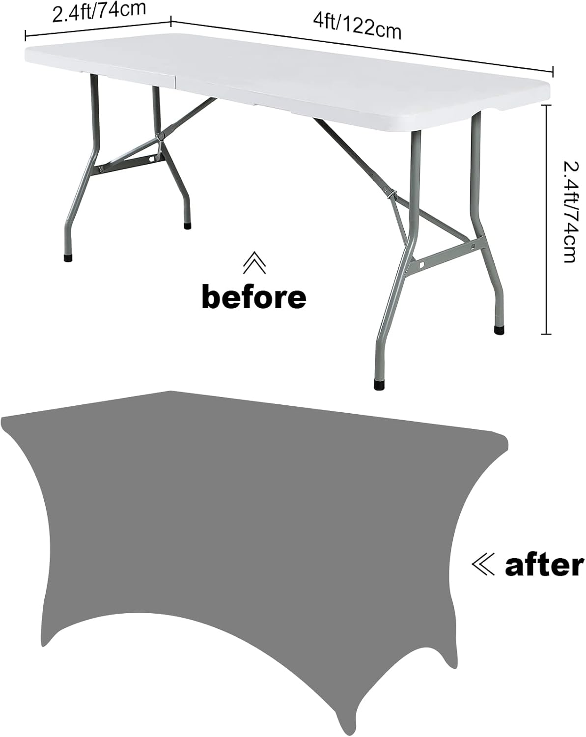 SuperO Waterproof Spandex Table Cover for 4FT Table Universal Fitted Stretch Tablecloth for Party, Banquet, Wedding and Events-White