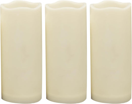 Waterproof Outdoor Battery Operated Flameless Candles with Auto Timer Flickering Plastic Resin Electric LED Pillar Lights for Lantern Patio Garden Wedding Party Decorations 3x7 Inches 3 Pack Ivory