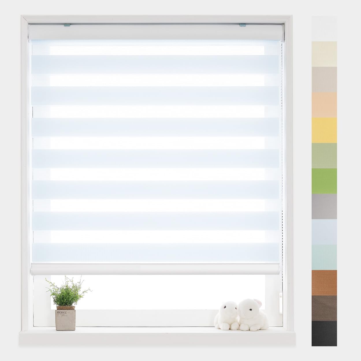 Foiresoft Standard Custom Zebra Roller Blinds for Windows [W10–105 x H10–115 Inch, Pastel_Blue, Basic], Light Filtering Dual Layer Shades for Bedroom, Living Room, Office, 13 Colors