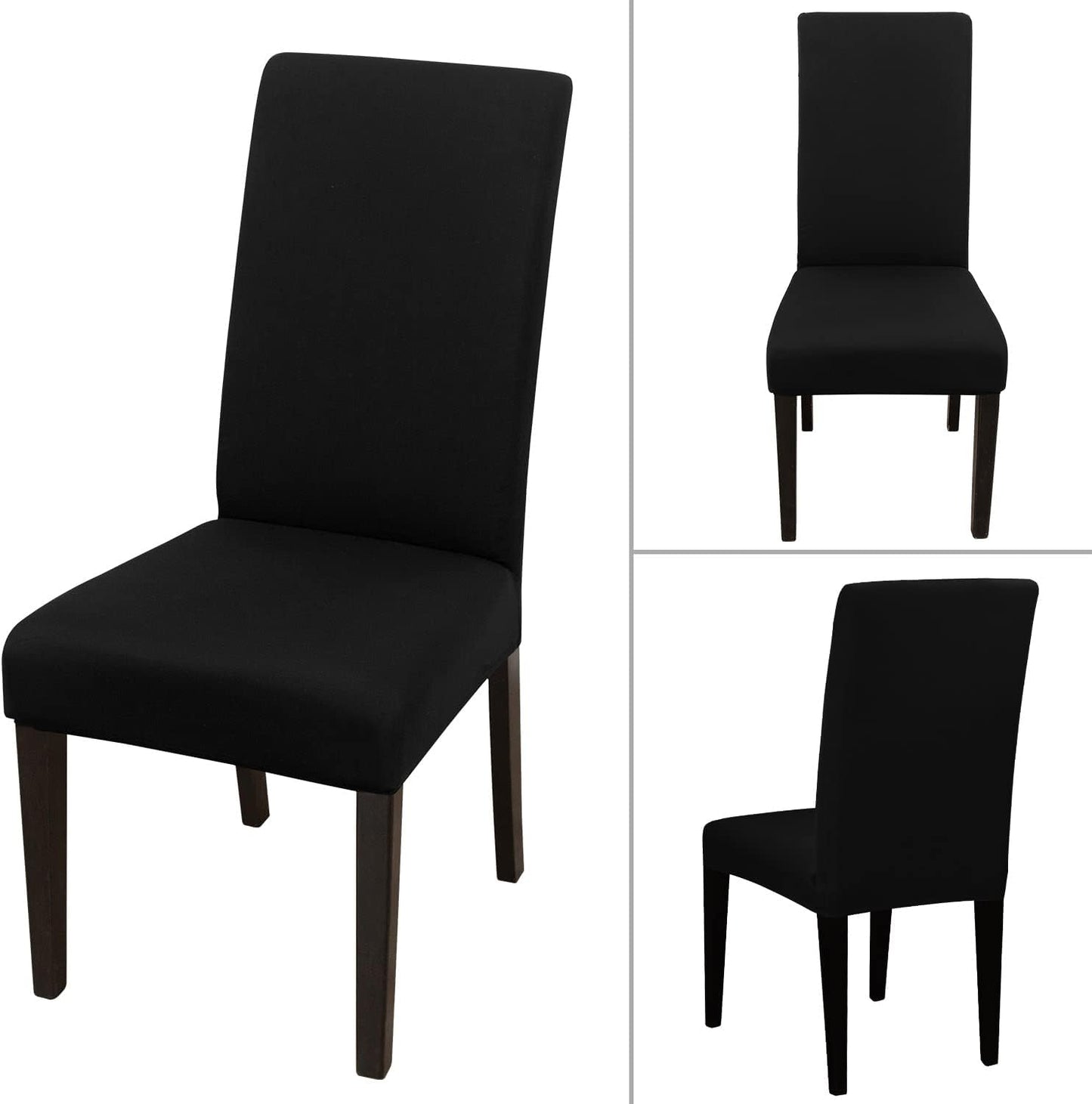 JQinHome Dining Room Chair Covers Set of 8, High Stretch Chair Slipcover Removable Washable Chair Seat Protector Cover for Home Party Hotel Wedding Ceremony (Black)