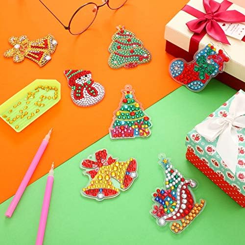 Chuangdi 20 Pieces Christmas Diamond Painting Ornaments Christmas Tree Diamond Art Kits 5d Double Sided Santa Snowman Keychain Keyring DIY Pendant Xmas Party Decor