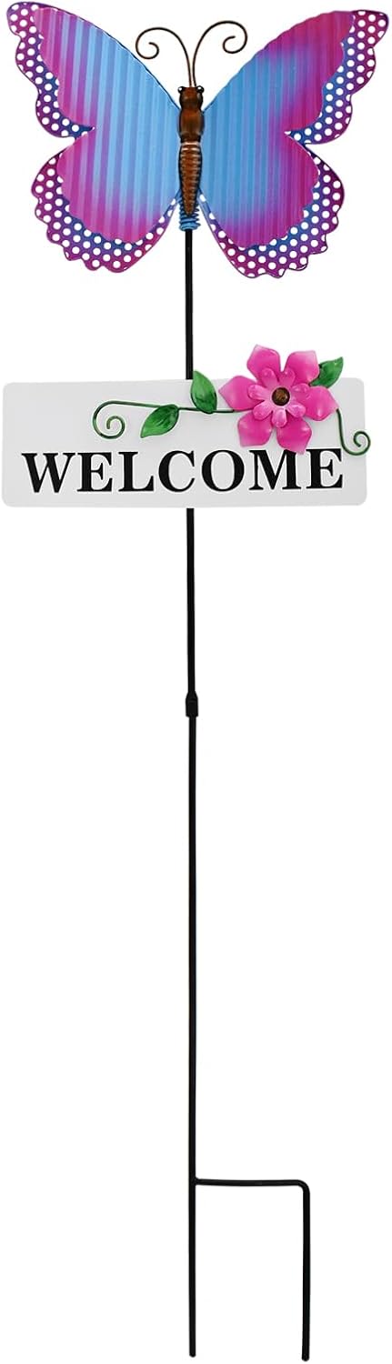 Veclotch Metal Butterfly Garden Stake,Rustic Butterfly Decorative Yard Stakes Metal Yard Art Ornaments Welcome Sign Outdoor Spring Garden Decor Patio Lawn Porch Pathway Decor (Butterfly)