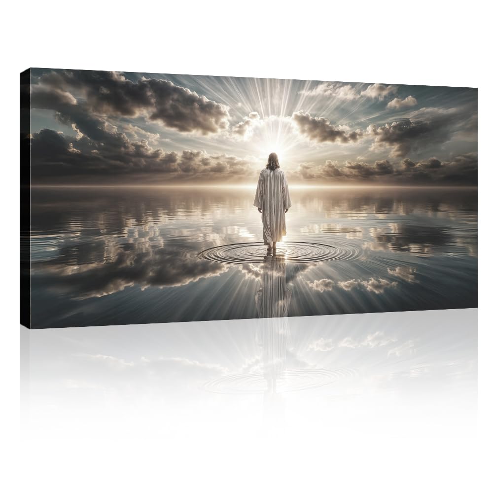 TAILORED CANVASES Jesus Walking on Water Canvas – Christian Wall Art, Jesus Canvas Wall Art, Jesus Pictures for Wall, Jesus Walks Jesus Poster, Jesus Art, Jesus Walking on Water Wall Art - 24x48