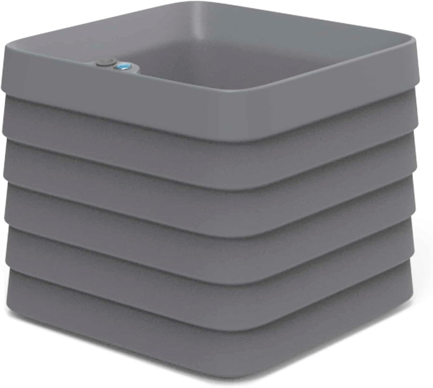 Crescent Garden TruDrop Self Watering Slat Square Box Planter - Indoor Outdoor Planter Box with Built-in Reservoir & Water Level Indicator, All Weather Flower Pot, 22'' (Slate Gray)