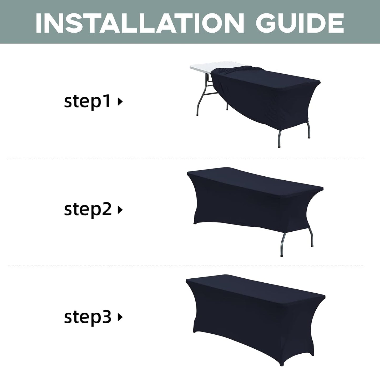 CWK 8FT Waterproof Stretch Spandex Table Cover for Rectangular Tables - Elastic Fitted Tablecloth for Folding Tables,Wrinkle Resistant Table Cloth for Parties, Weddings, Banquets & Events (Navy Blue)