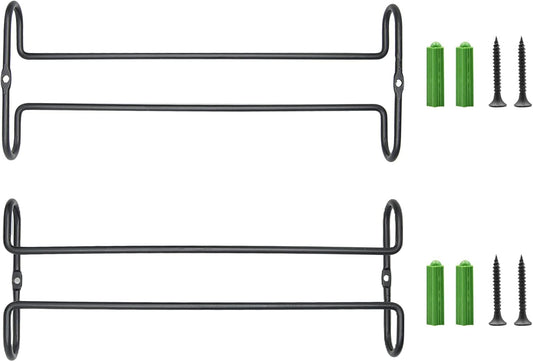 10 Inch Wine Glass Rack Under Cabinet Shelf Stemware Storage Hanging Hanger Organizer Glasses Holder with Drying Under Counter Metal for Kitchen and Bar Set of 2 Black