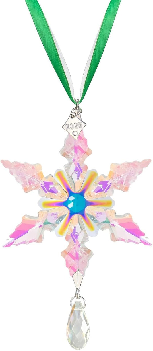2025 Annual Christmas Ornaments Crystal Snowflake Star - Christmas Tree Ornaments Pendant Sun Catcher Home Hanging Decor (2025 Colored Crystal 2 Layers)