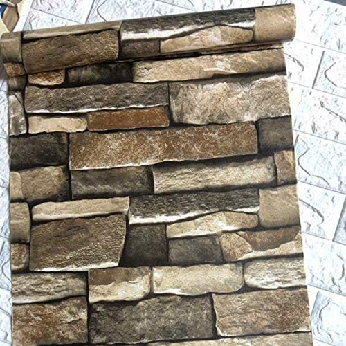 TUOKING Peel and Stick Stone Wallpaper Self-Adhesive Removable Wallpaper Home Decoration for Bedroom, Kitchen 17.7 in x 32 ft, Stone Brick
