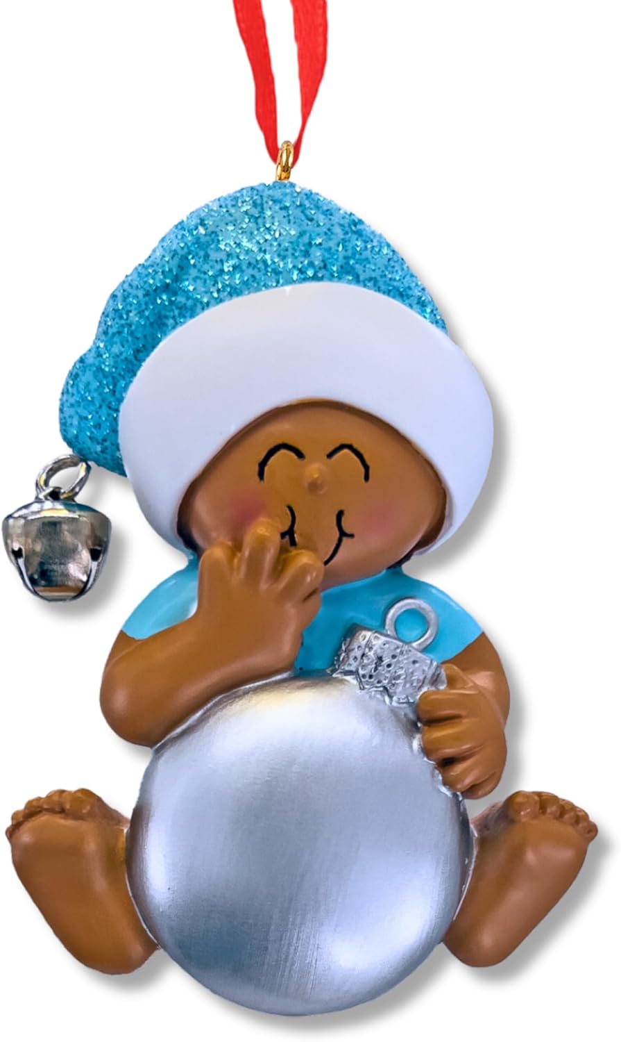 Ornaments by Elves - Personalized Baby Blue Christmas Ball Ornaments 2024 - Customized Baby Boy Blue Balls Christmas Decorations African-American Ornaments Christmas Tree in Giftable Packaging
