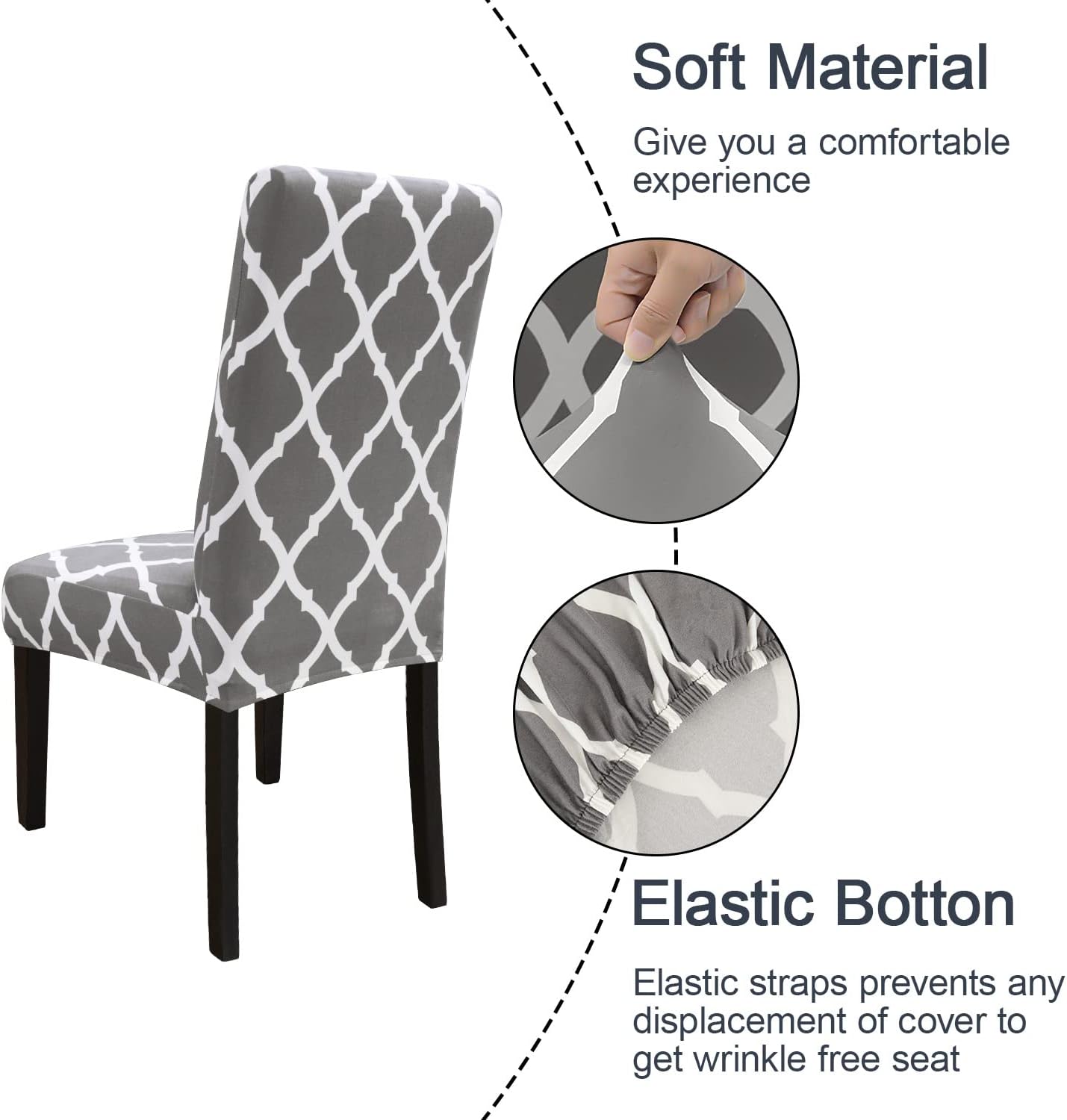 JQinHome Dining Chair Covers Set of 4, High Stretch Removable Washable Parsons Chair Slipcover for Home Party Hotel Wedding Ceremony (Grey White)