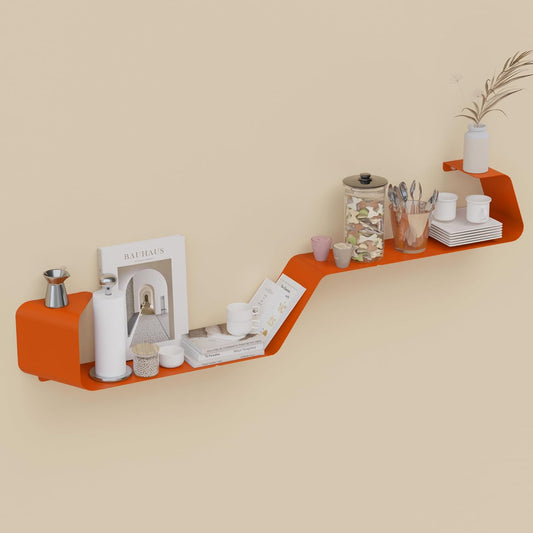 Floating Shelves, Wall Shelf, Set of 3 Wall Mounted Metal Shelves with Unique Design for Wall Storage, Book Shelf, Display Shelves for Bathroom Bedroom Kitchen Living Room for Home Orange